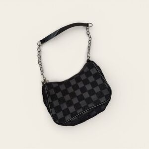 Checkered Black Shoulder Bag with Chain Strap
